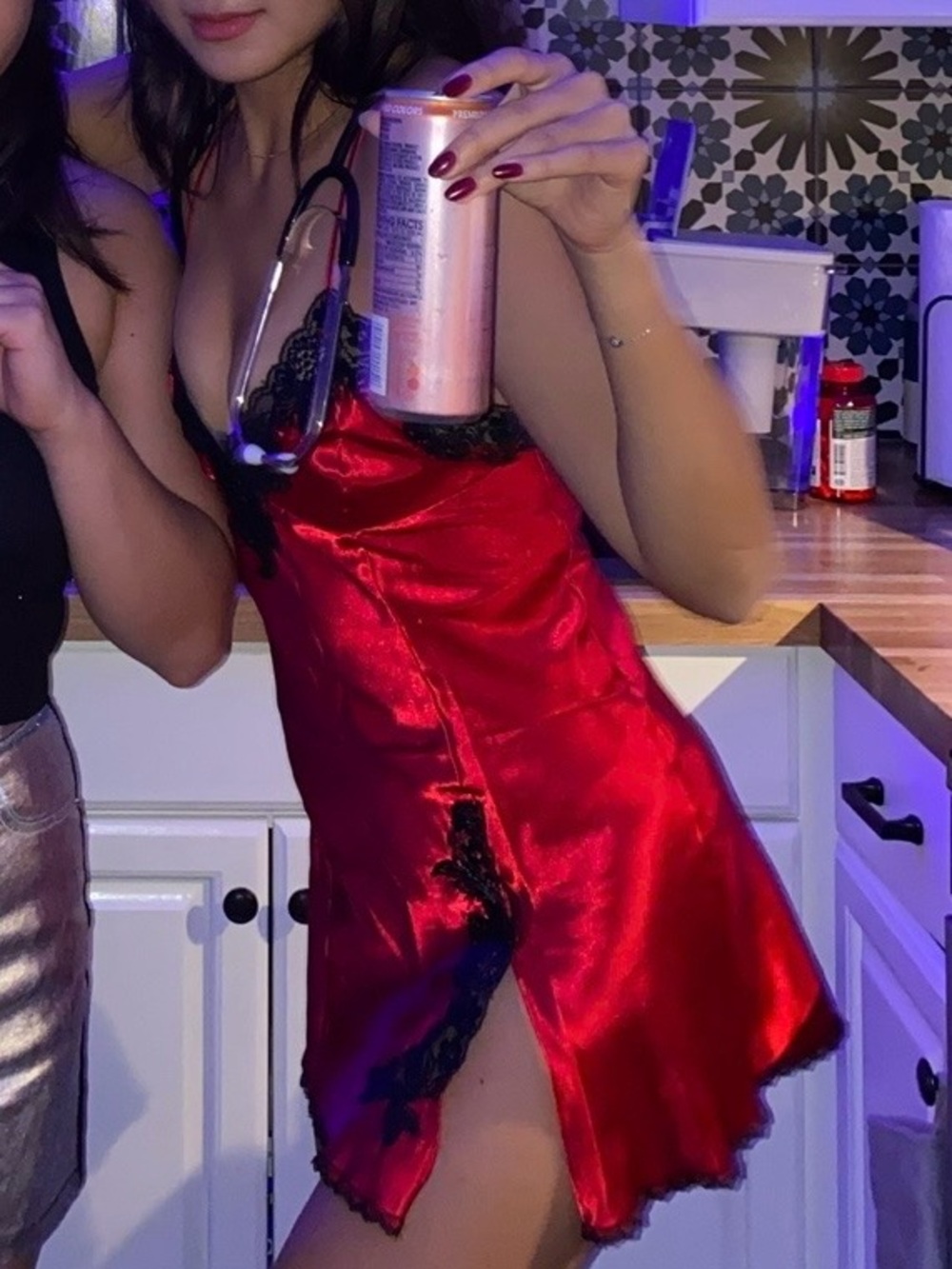 Frederick's of Hollywood Red and Black Lingerie Slip in M